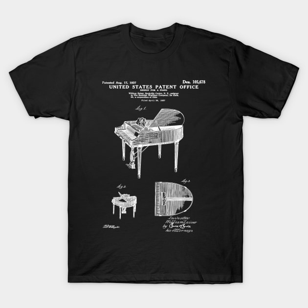 Wurlitzer Piano Patent White T-Shirt by Luve